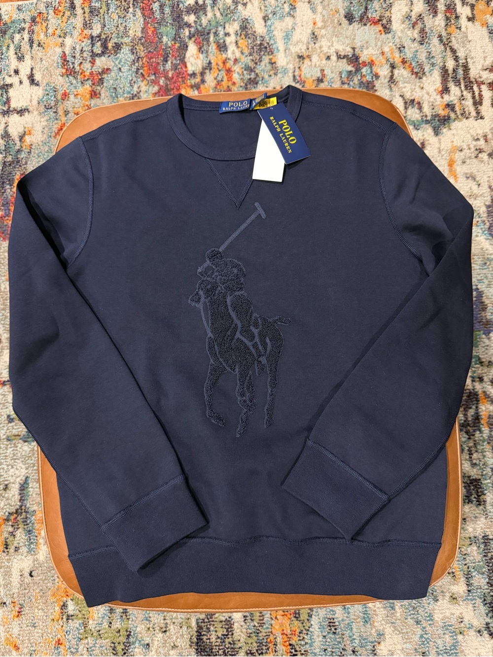 Ralph Lauren Navy Crewneck Sweatshirt with Embroidered Polo Player